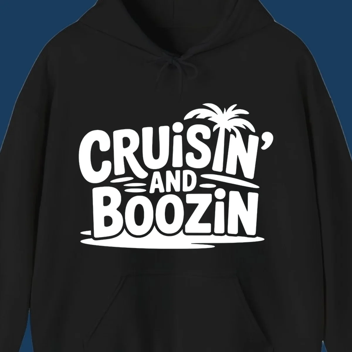 Cruisin' and Boozin' text with a palm tree silhouette, perfect for cruise apparel.