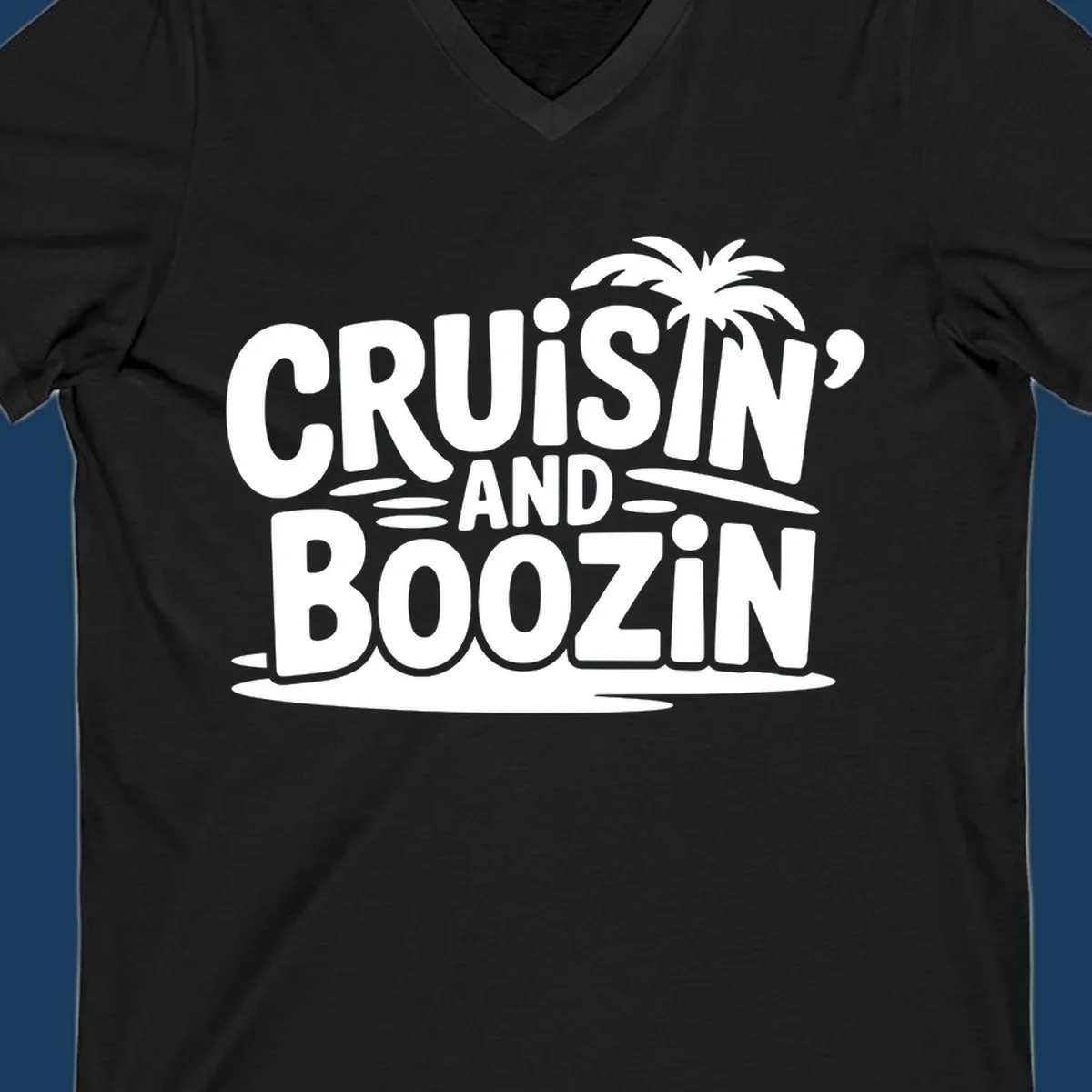 Cruisin' and Boozin' text with a palm tree silhouette, perfect for cruise apparel.