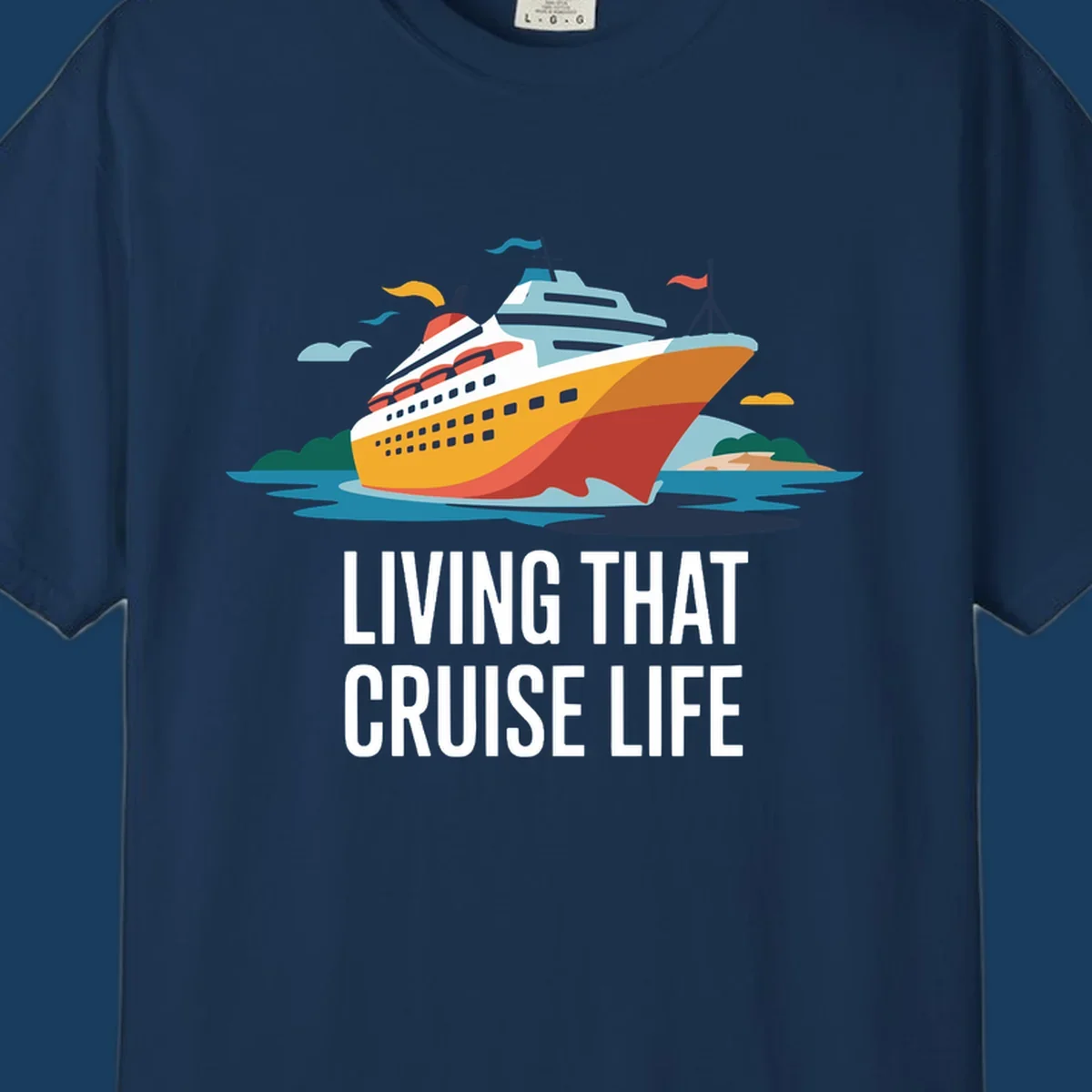 Illustration of a cruise ship with text 'LIVING THAT CRUISE LIFE', representing the living the cruise life concept.