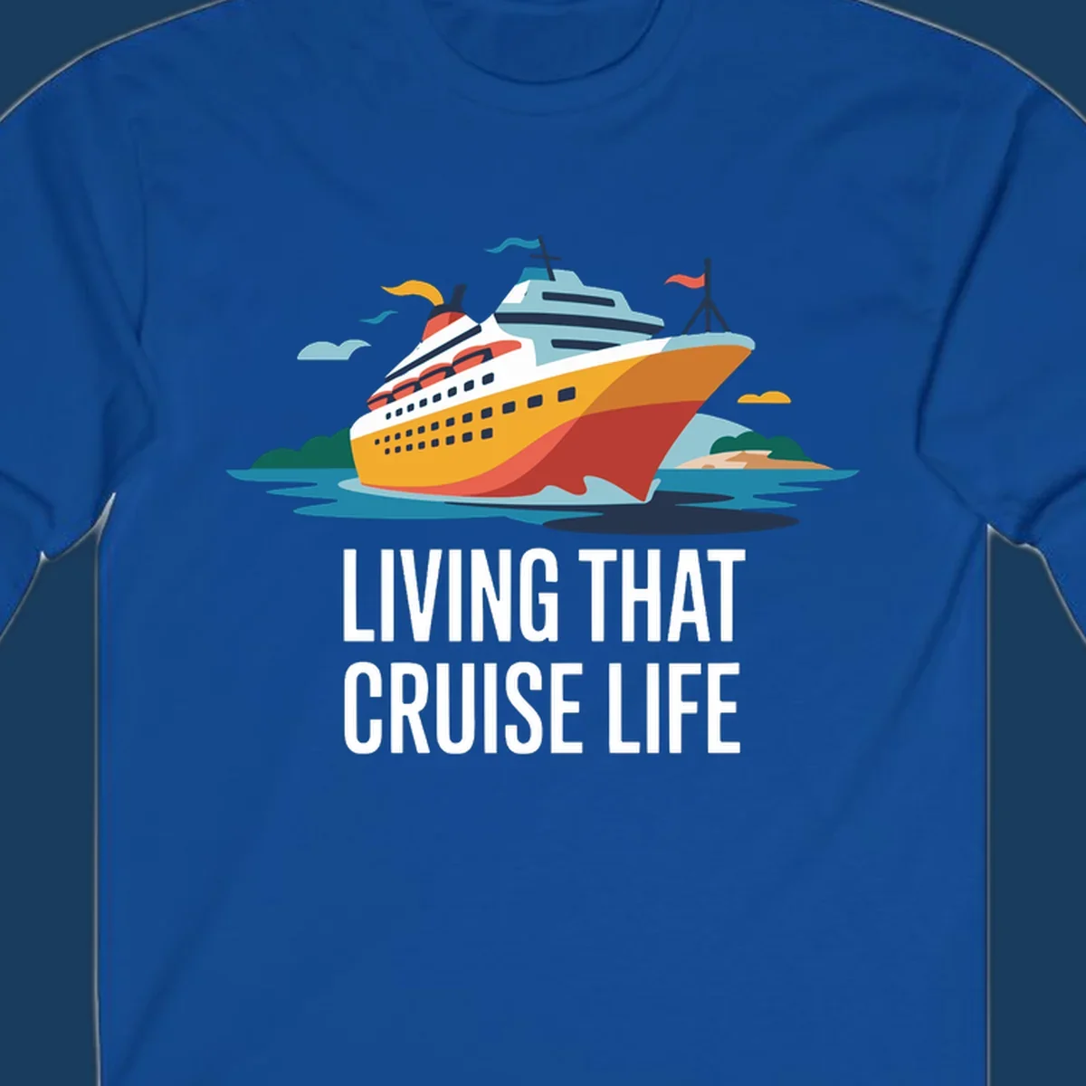Illustration of a cruise ship with text 'LIVING THAT CRUISE LIFE', representing the living the cruise life concept.
