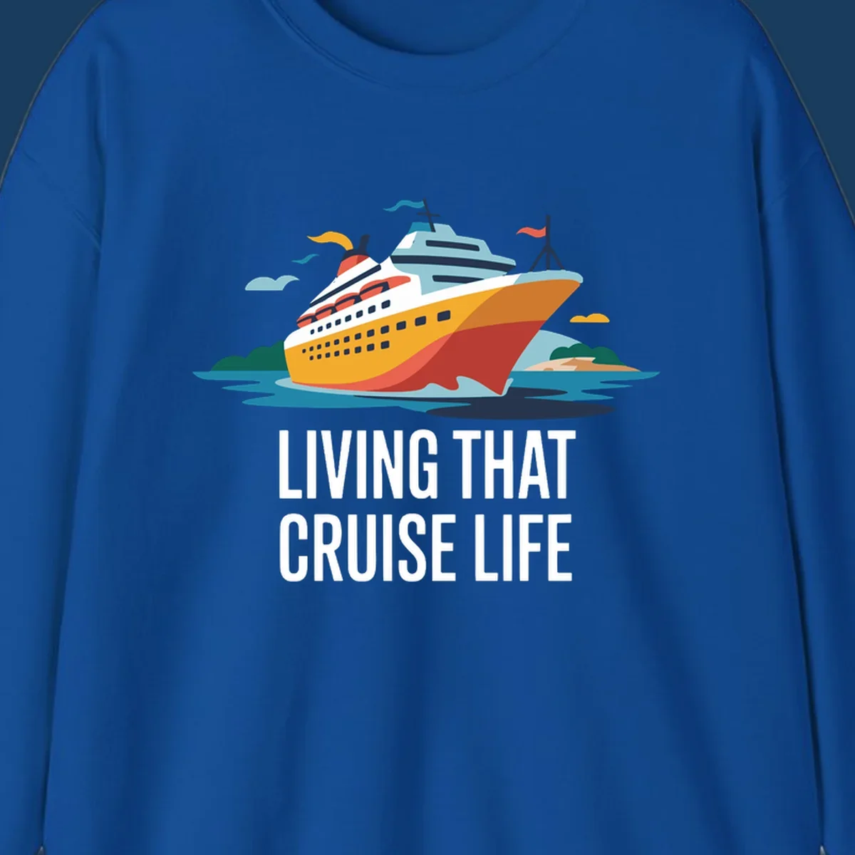 Illustration of a cruise ship with text 'LIVING THAT CRUISE LIFE', representing the living the cruise life concept.