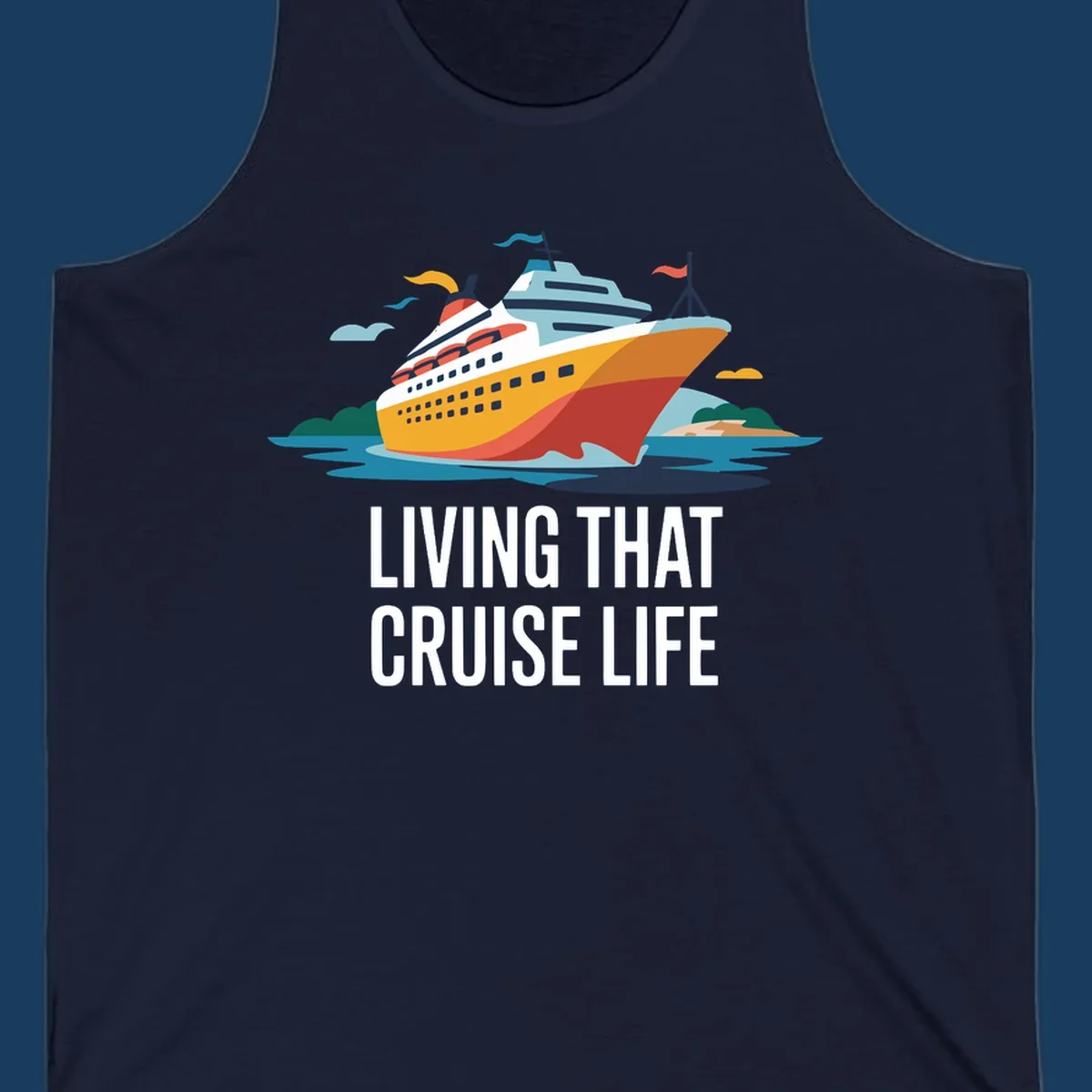 Illustration of a cruise ship with text 'LIVING THAT CRUISE LIFE', representing the living the cruise life concept.