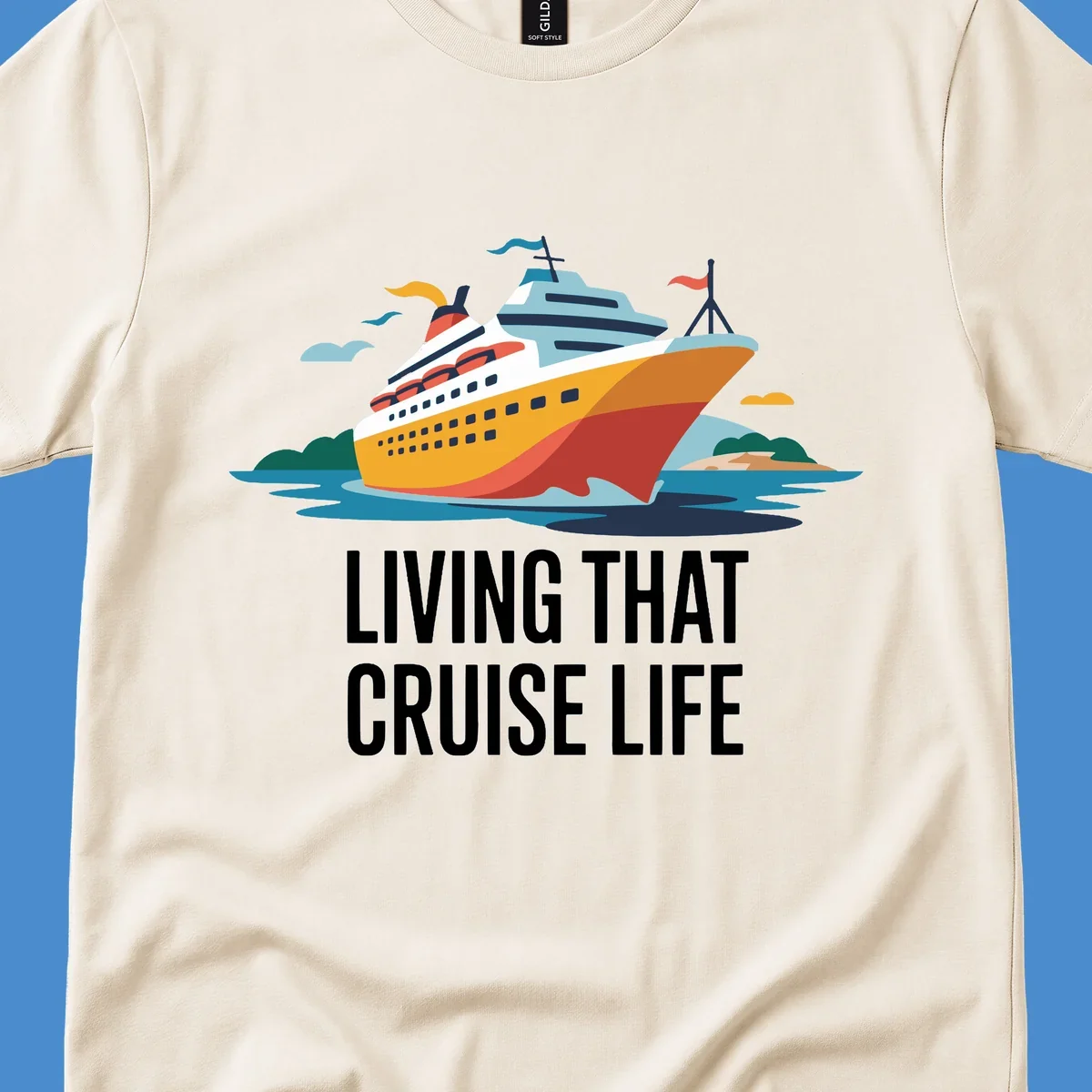 Illustration of a cruise ship with text 'LIVING THAT CRUISE LIFE', representing the living the cruise life concept.