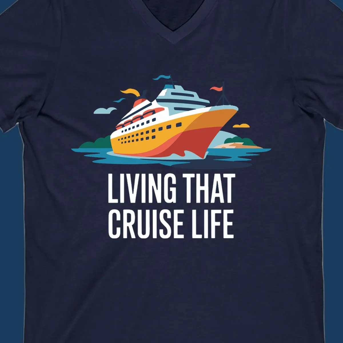 Illustration of a cruise ship with text 'LIVING THAT CRUISE LIFE', representing the living the cruise life concept.