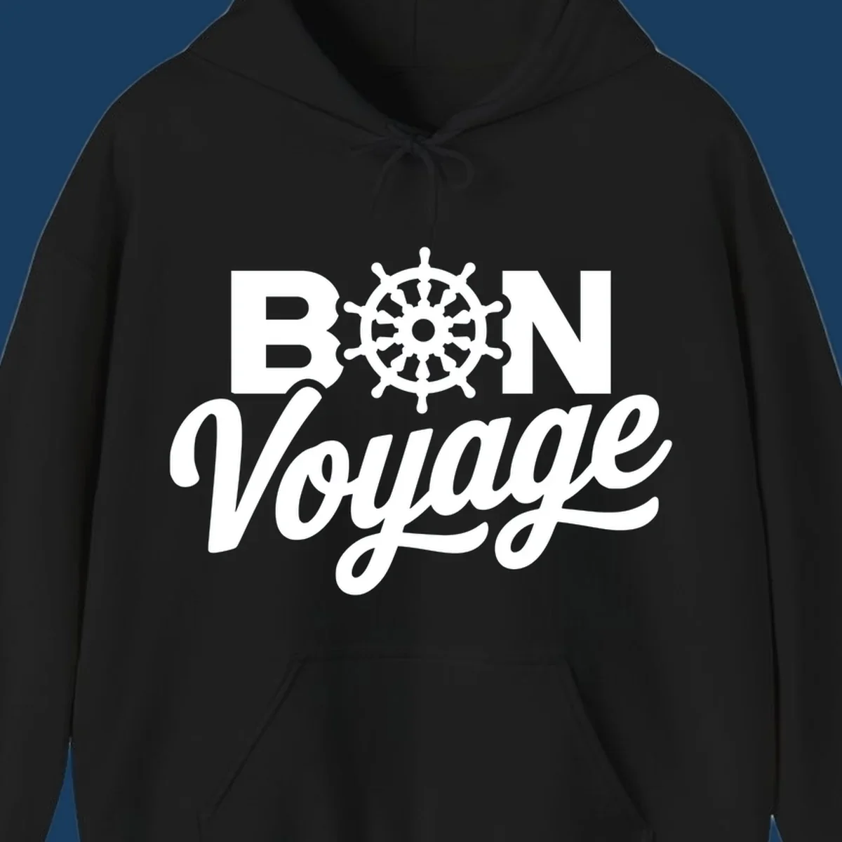 Bon voyage nautical ship's wheel text design.