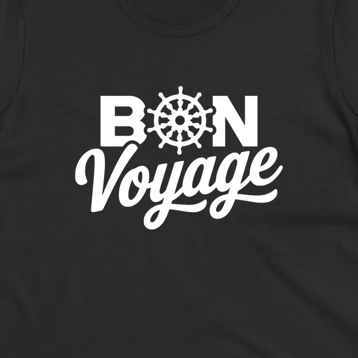 Bon voyage nautical ship's wheel text design.