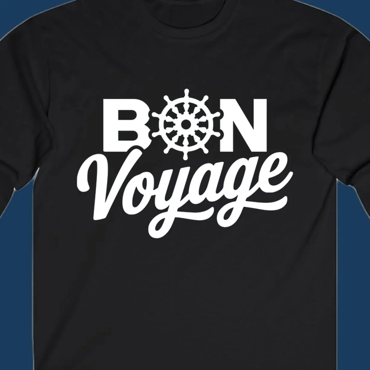 Bon voyage nautical ship's wheel text design.