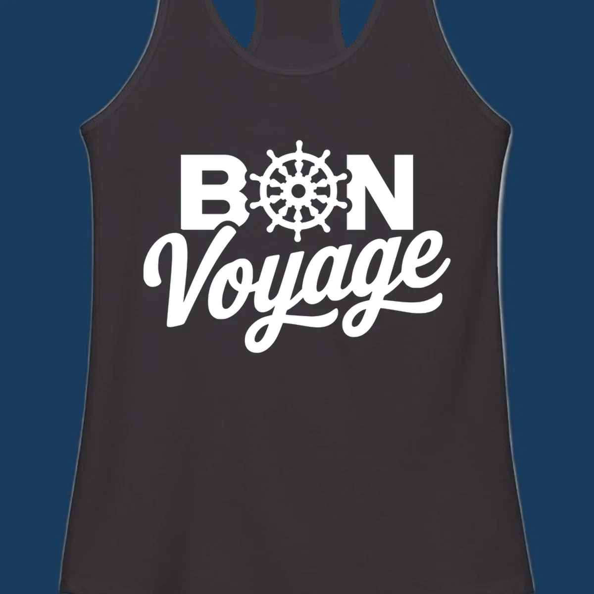 Bon voyage nautical ship's wheel text design.