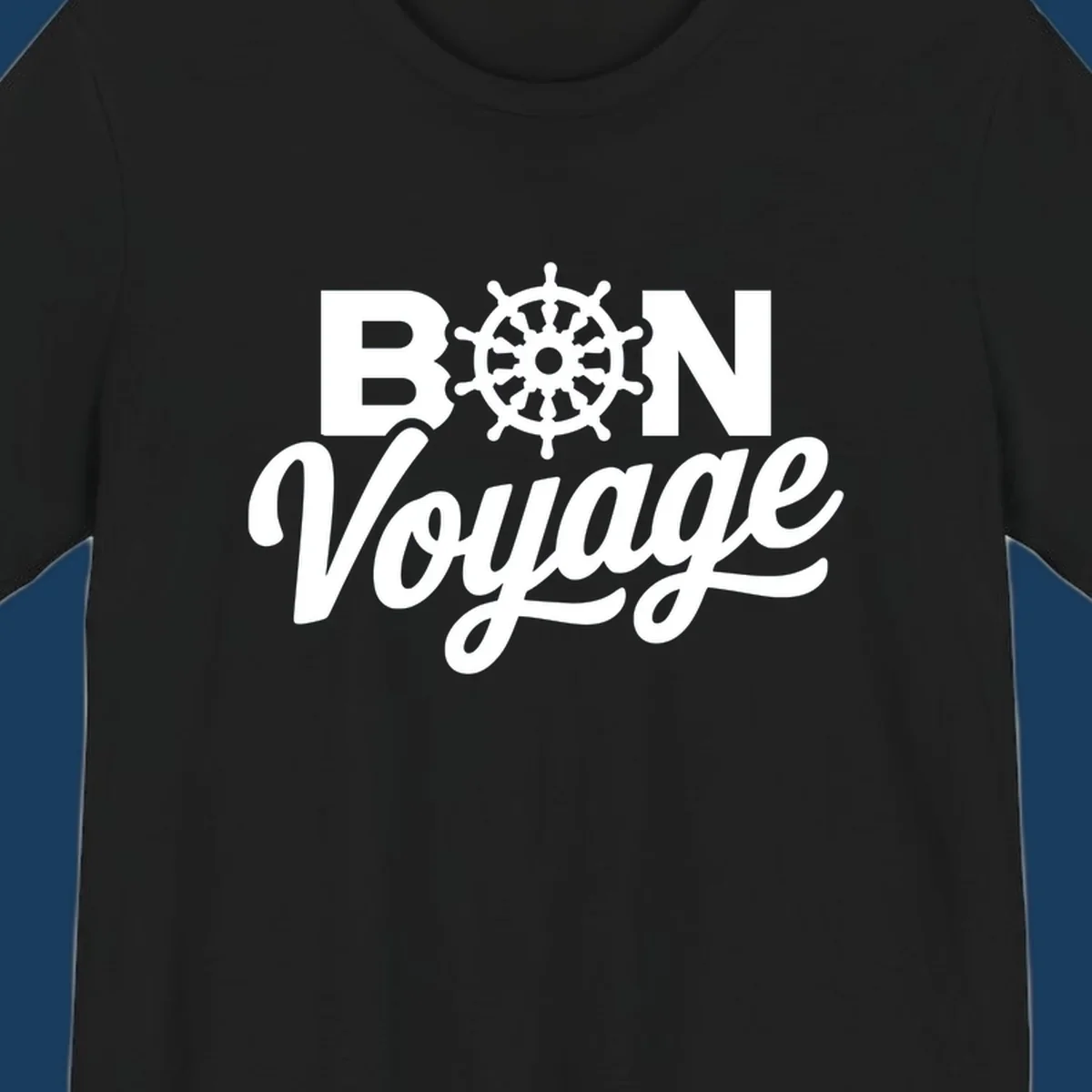Bon voyage nautical ship's wheel text design.