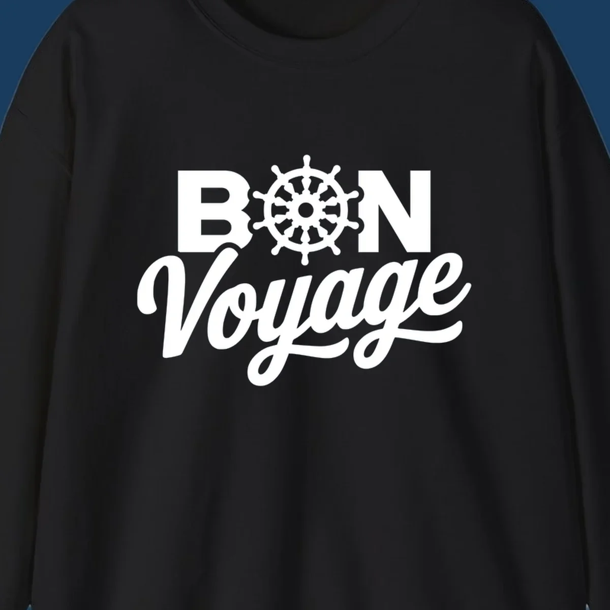 Bon voyage nautical ship's wheel text design.