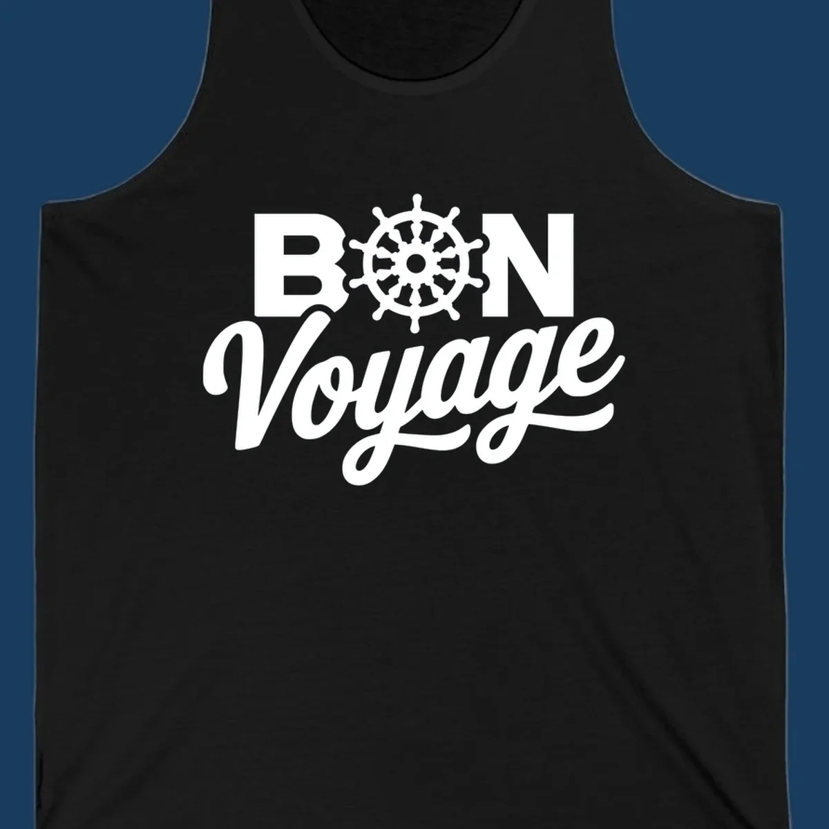 Bon voyage nautical ship's wheel text design.