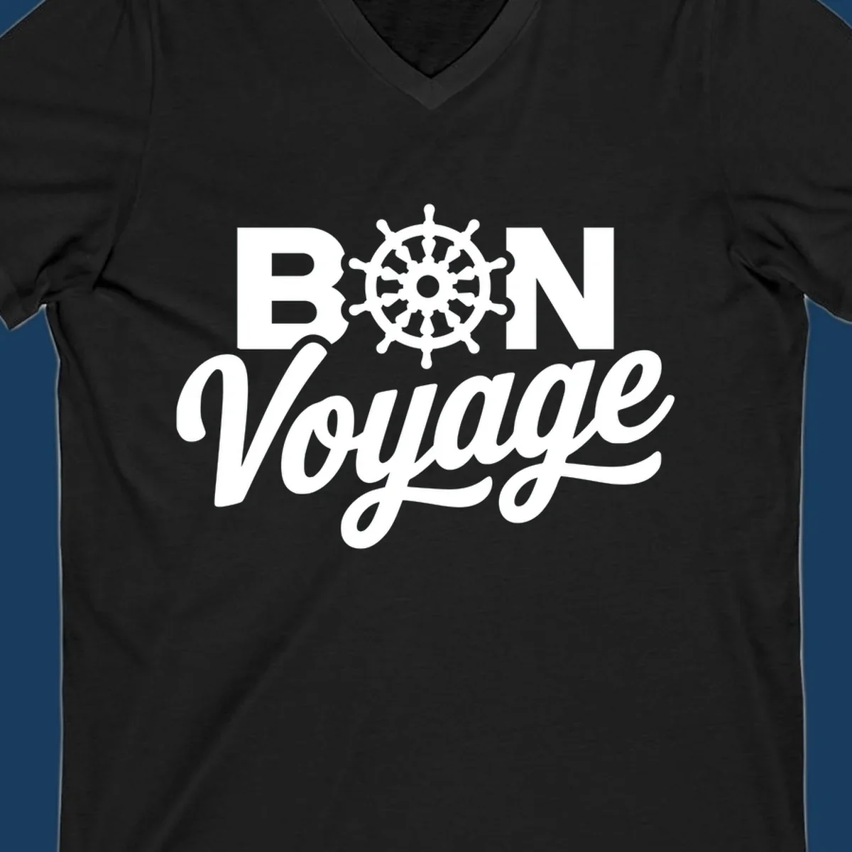 Bon voyage nautical ship's wheel text design.