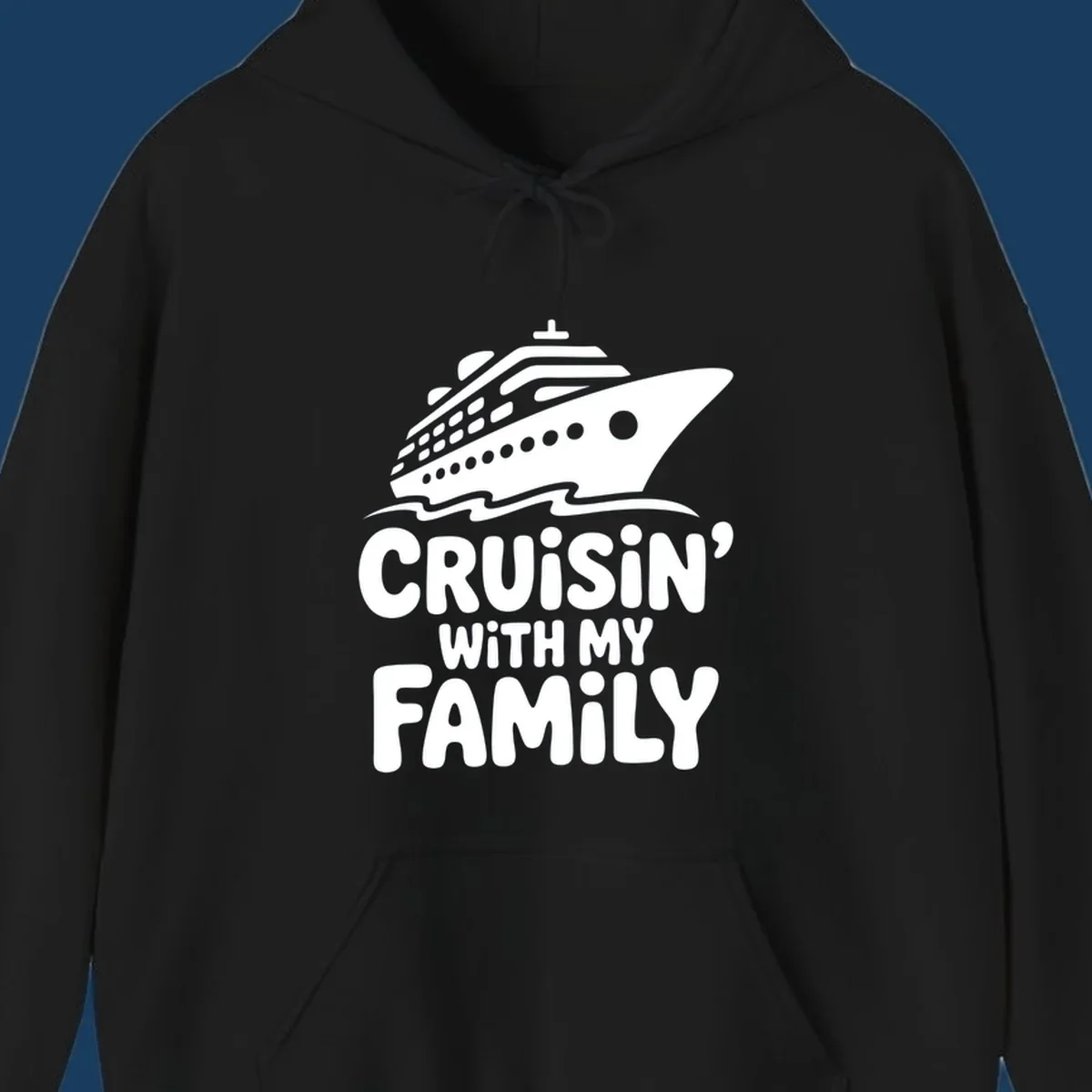 White cruise ship and text that says Cruisin' With My Family. Cruisin-family-cruise.