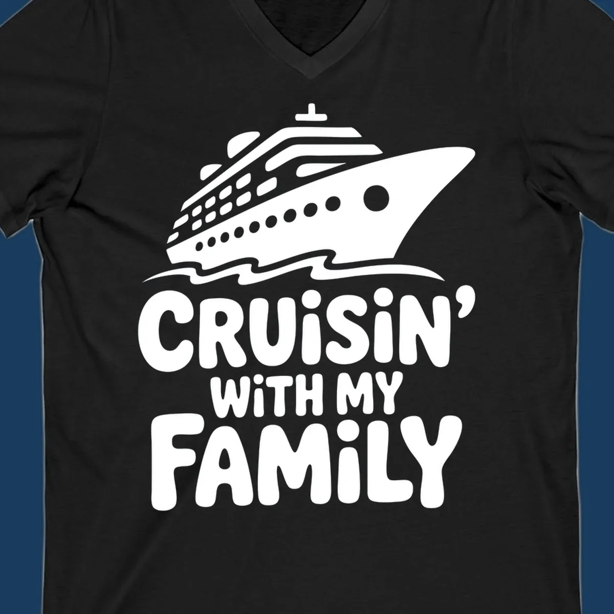 White cruise ship and text that says Cruisin' With My Family. Cruisin-family-cruise.