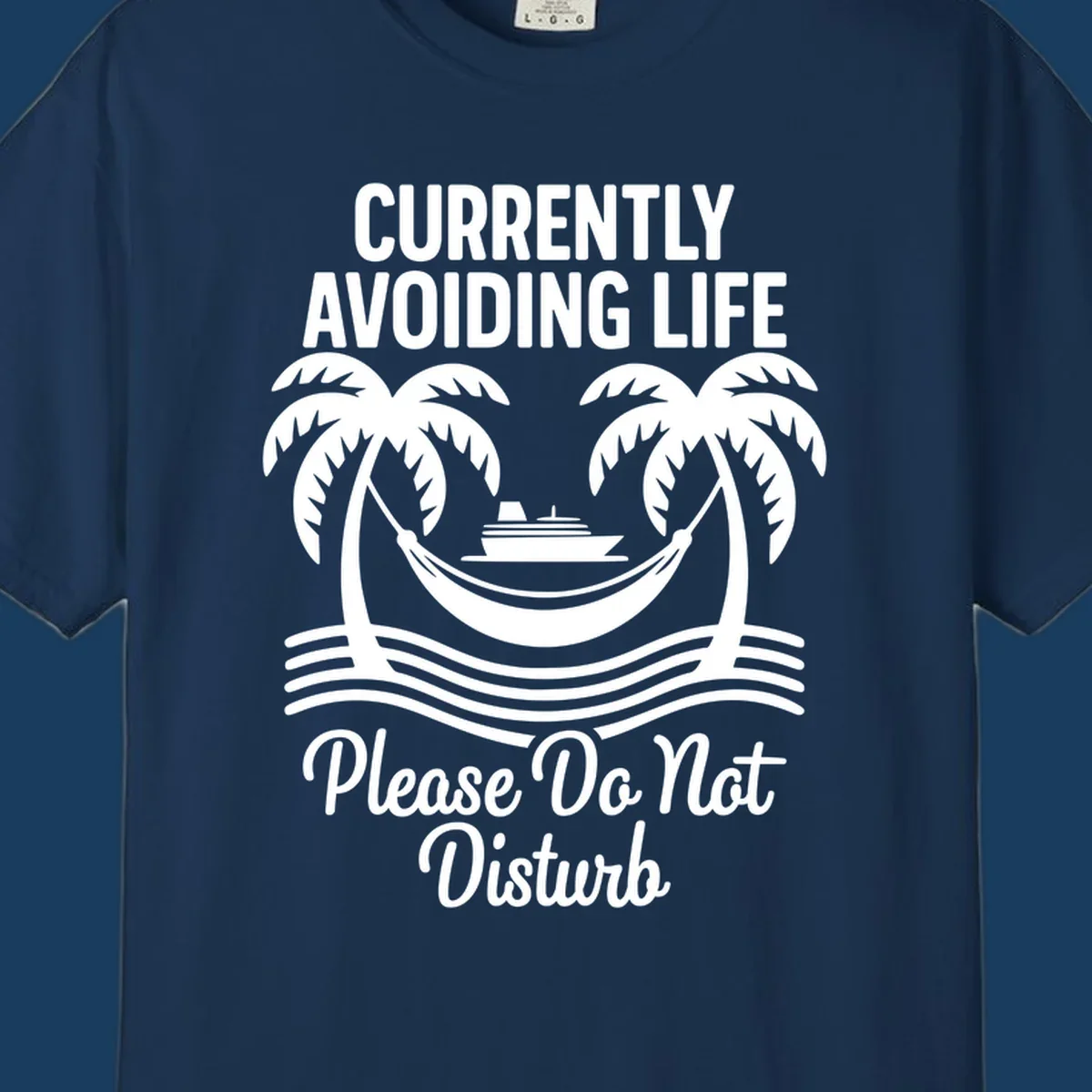 Currently avoiding life cruise design with text and tropical elements, "avoiding-life-cruise"