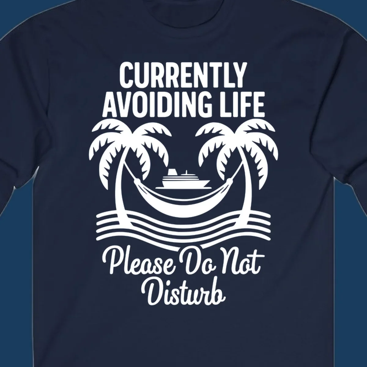 Currently avoiding life cruise design with text and tropical elements, "avoiding-life-cruise"