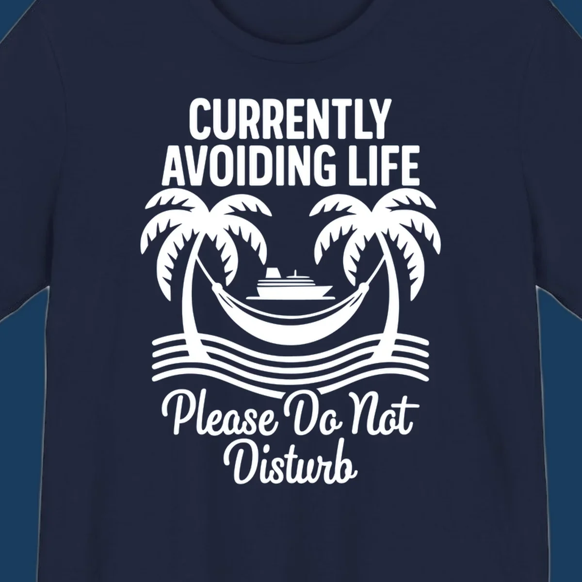 Currently avoiding life cruise design with text and tropical elements, "avoiding-life-cruise"