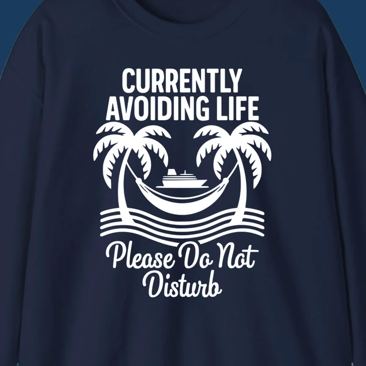 Currently avoiding life cruise design with text and tropical elements, "avoiding-life-cruise"