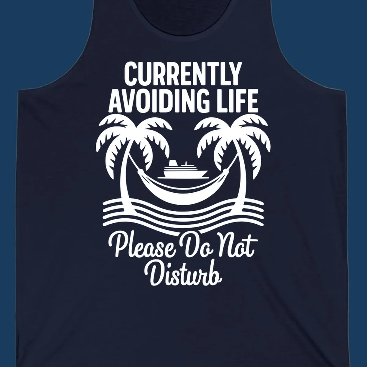 Currently avoiding life cruise design with text and tropical elements, "avoiding-life-cruise"