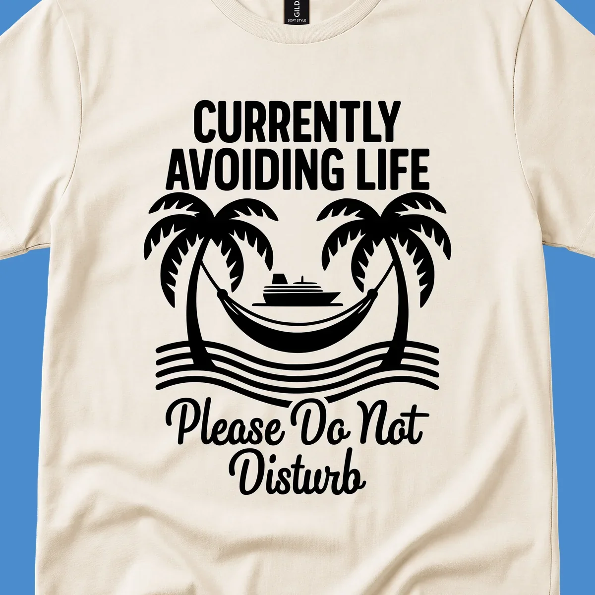 Currently avoiding life cruise design with text and tropical elements, "avoiding-life-cruise"