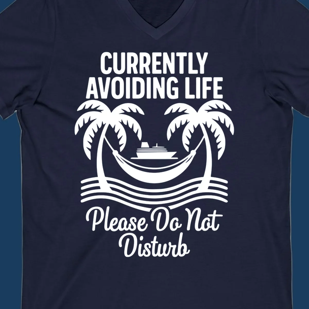 Currently avoiding life cruise design with text and tropical elements, "avoiding-life-cruise"