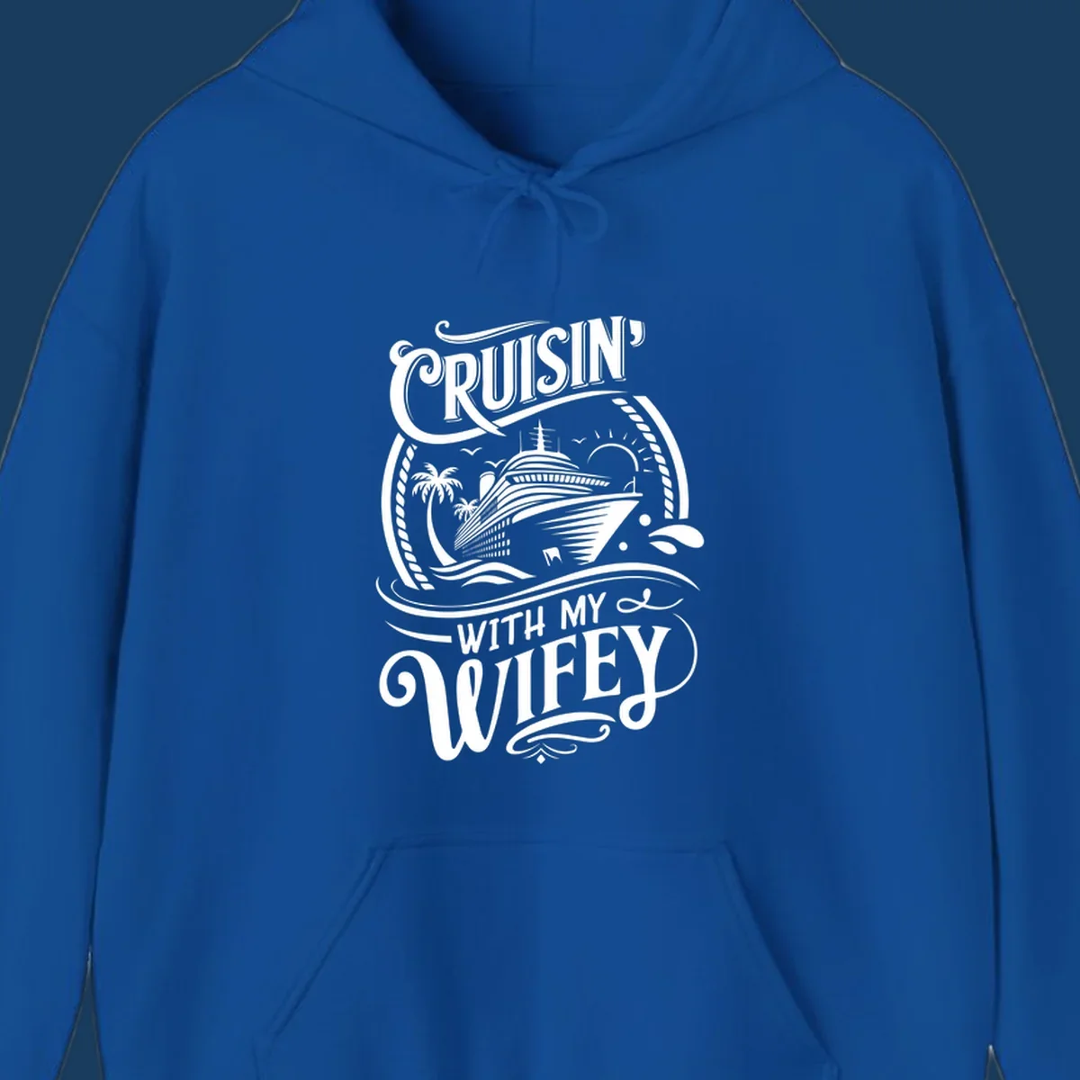 Cruisin with my wifey cruise ship design with text and illustration.