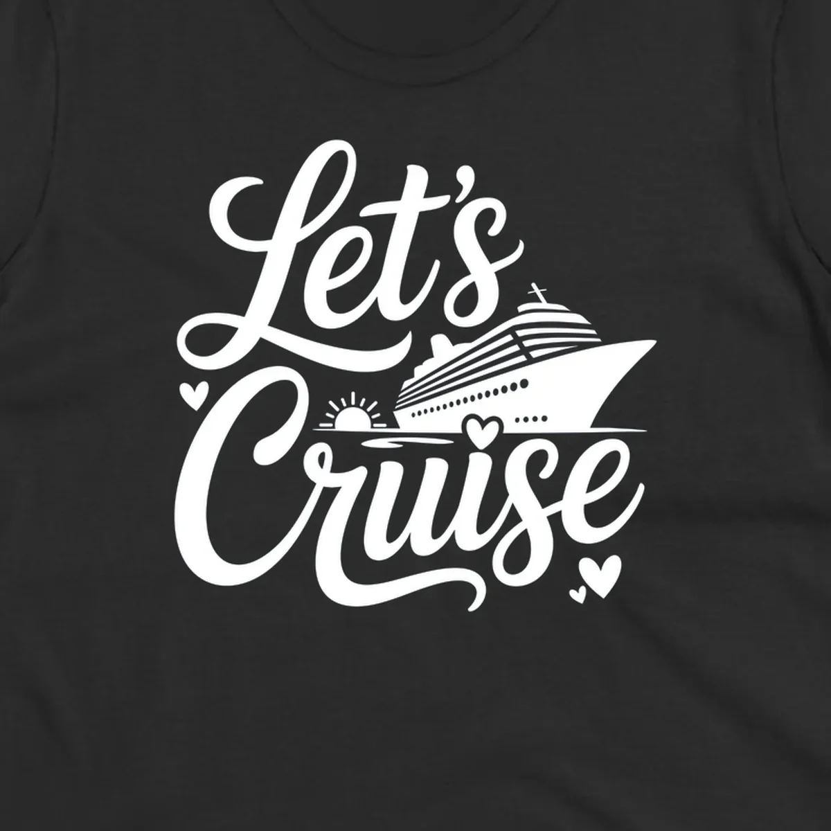 Lets Cruise ship design with sun and hearts on water.
