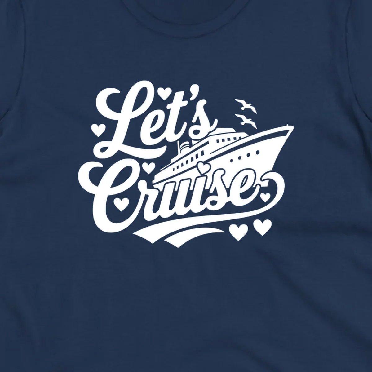 Lets cruise ship with hearts and seagulls illustration for vacation
