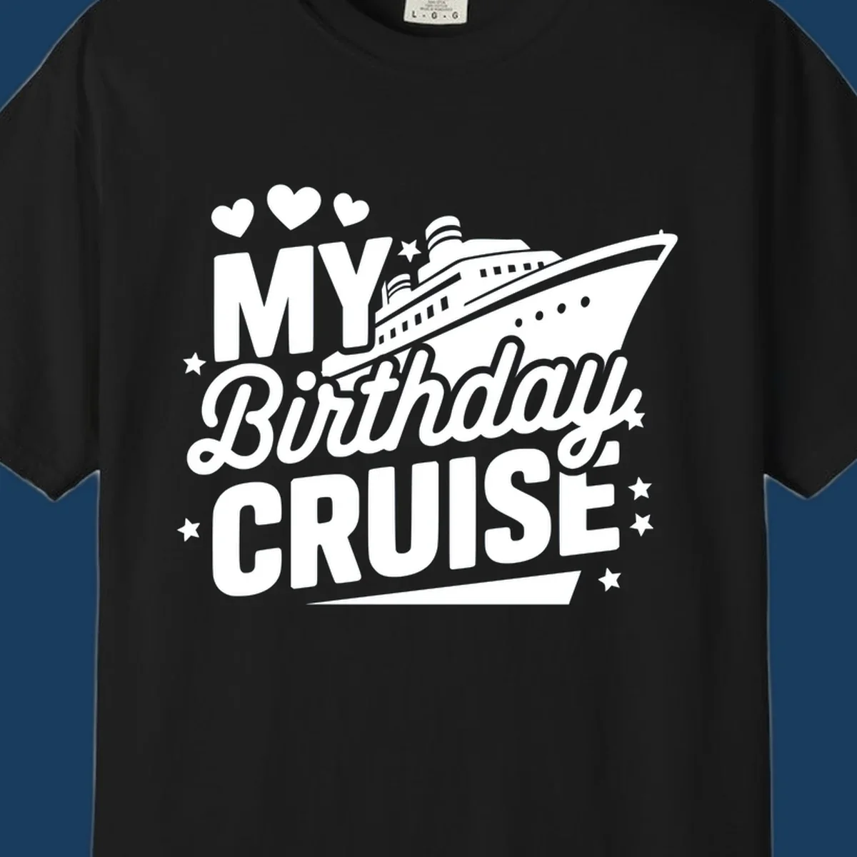 Birthday cruise ship graphic with text 'My Birthday Cruise'