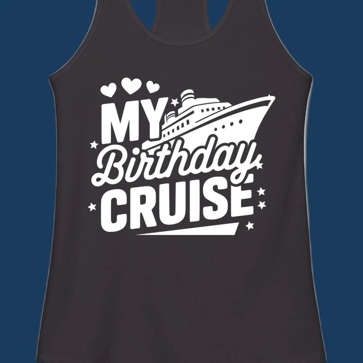 Birthday cruise ship graphic with text 'My Birthday Cruise'