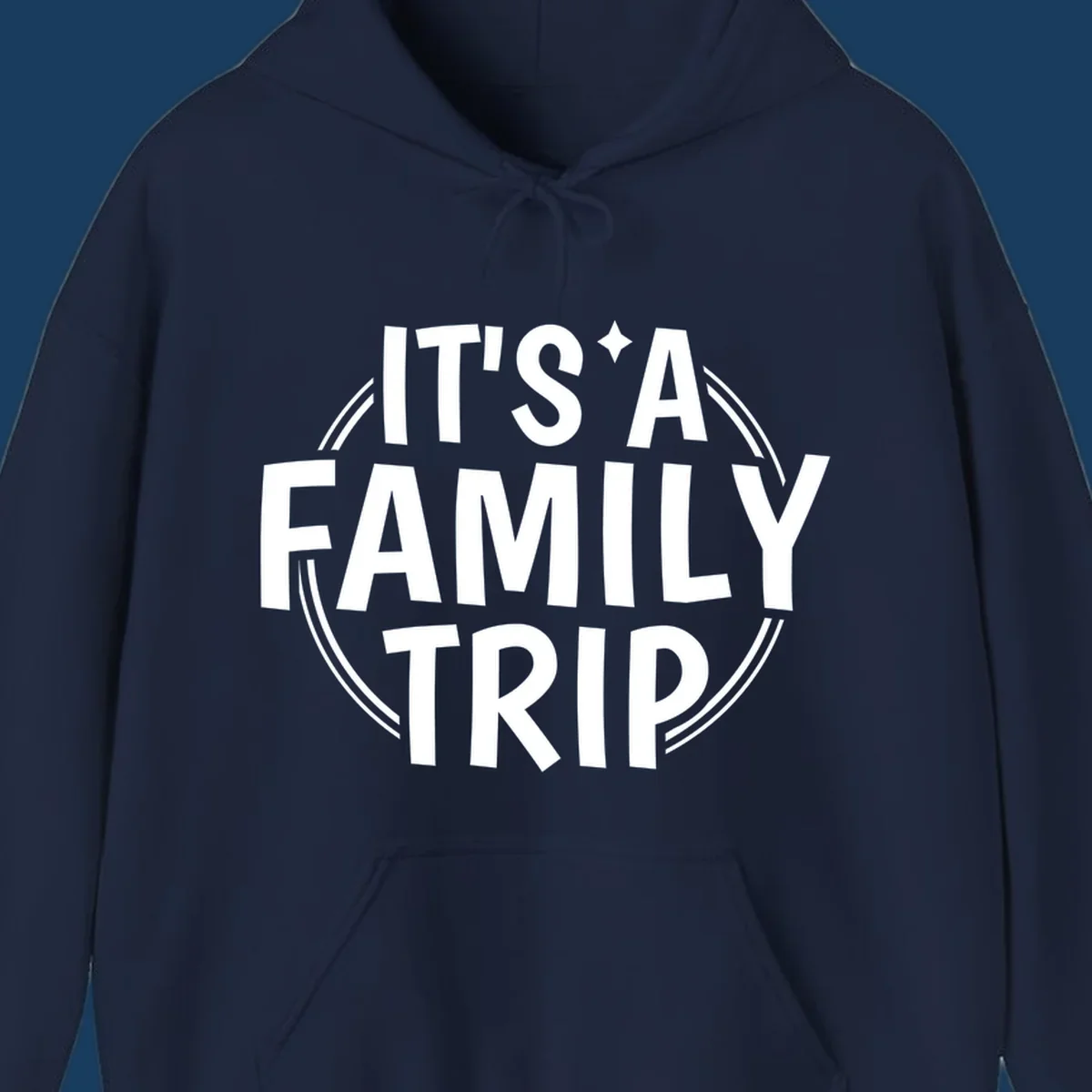 It's A Family Trip text design with star and circle outline.