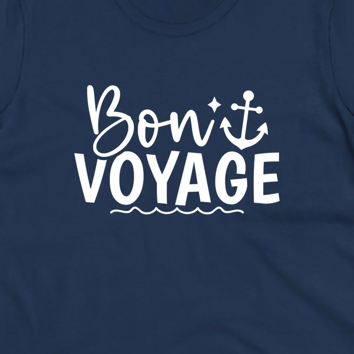 Bon Voyage text with anchor and waves design.