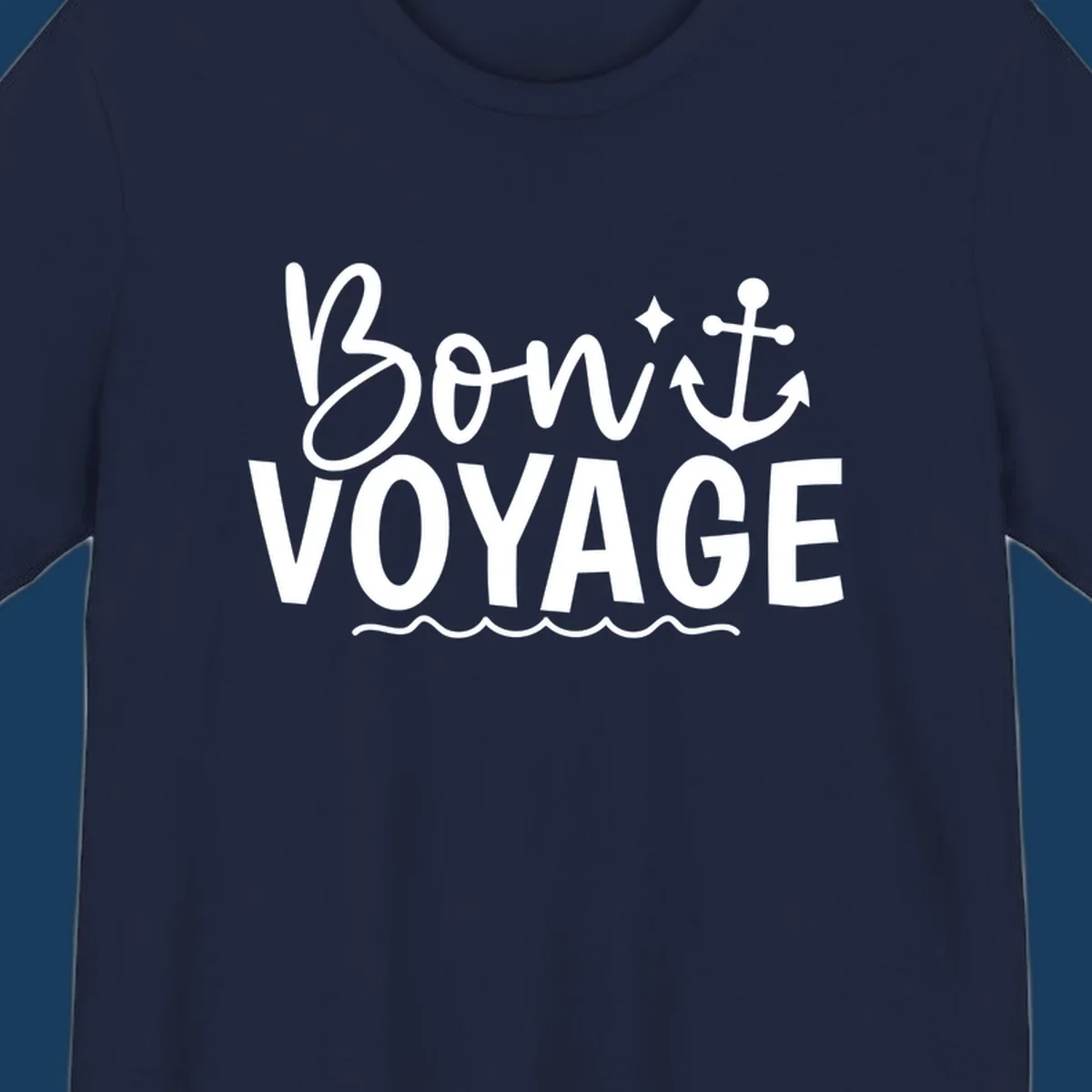 Bon Voyage text with anchor and waves design.