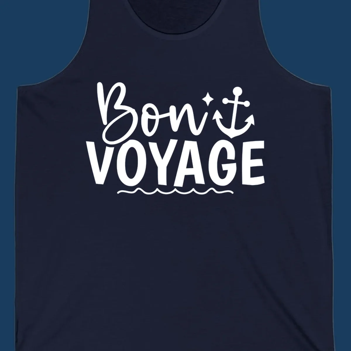 Bon Voyage text with anchor and waves design.