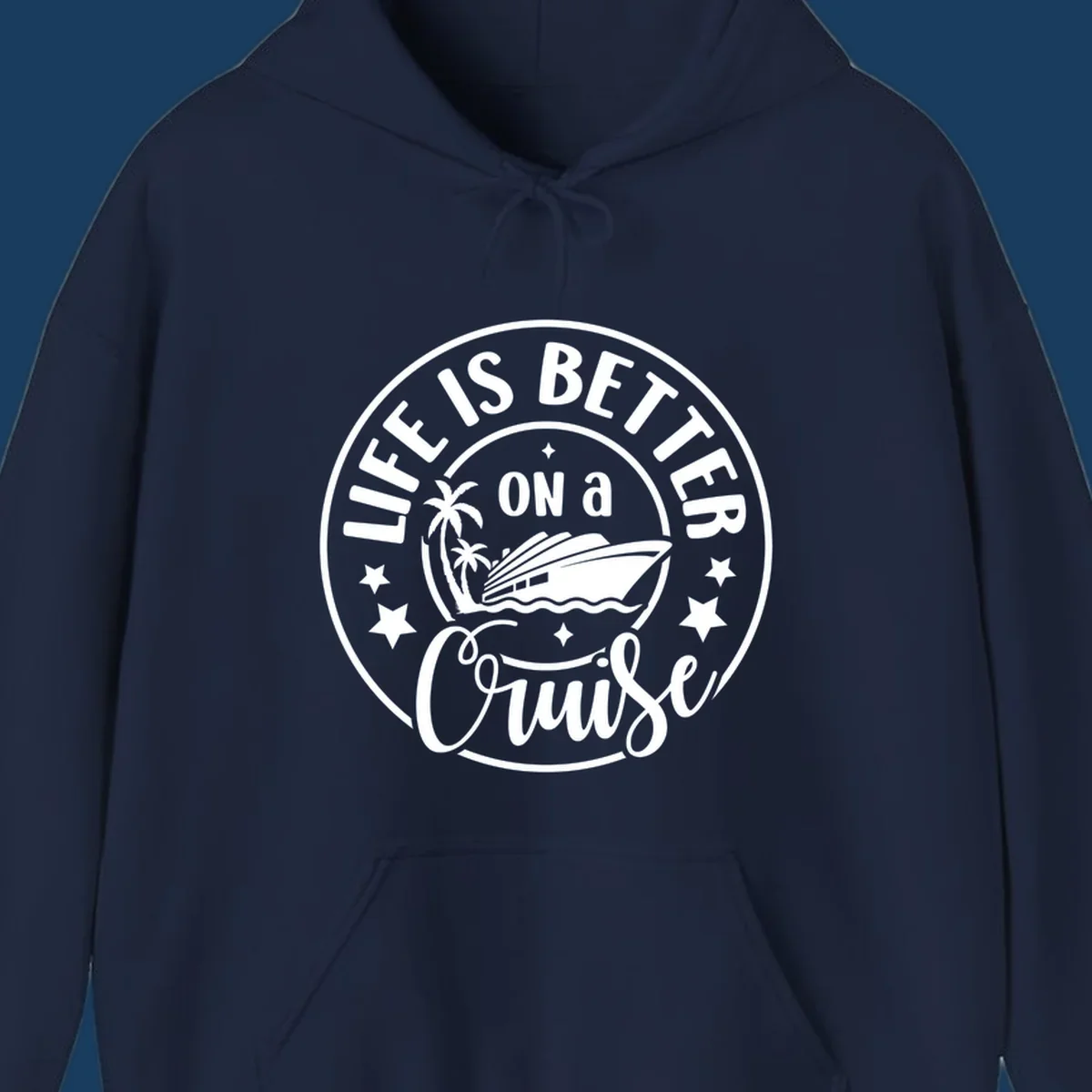 Circular badge design with text 'Life is Better On a Cruise' and cruise ship graphic.