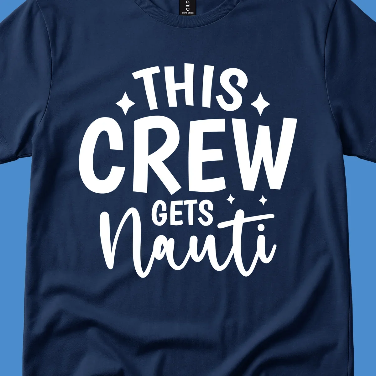 This Crew Gets Nauti funny cruise design with text and sparkle accents.