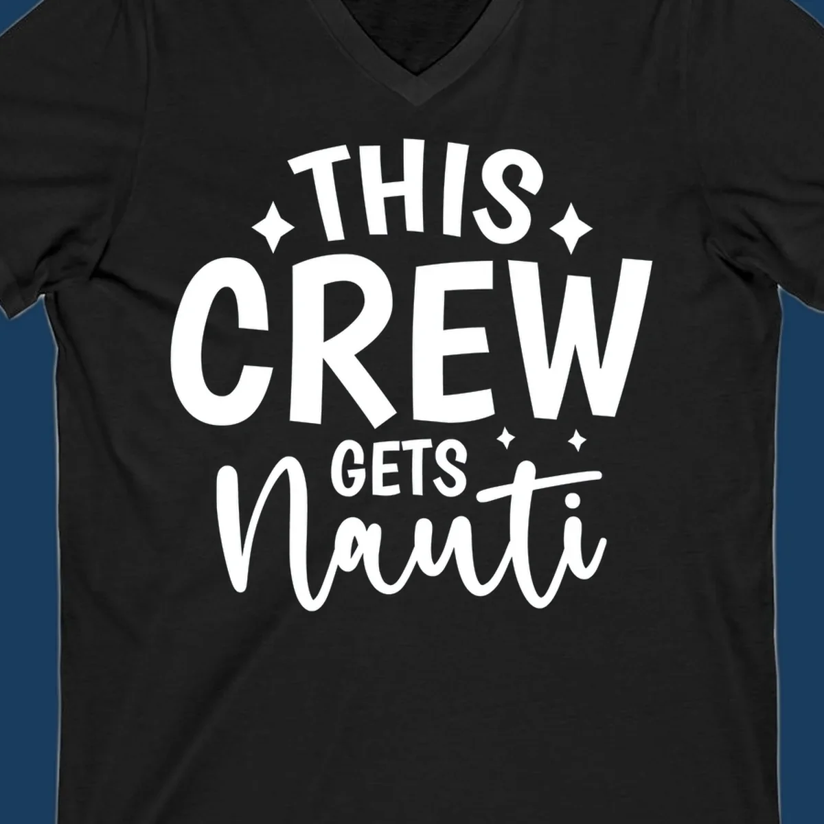 This Crew Gets Nauti funny cruise design with text and sparkle accents.