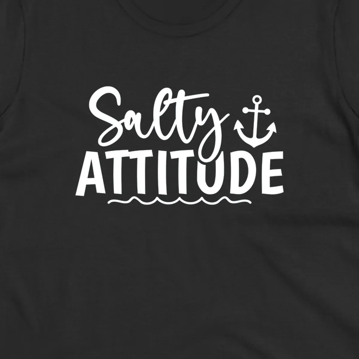 Salty attitude design with anchor and ocean waves for cruise shirts.