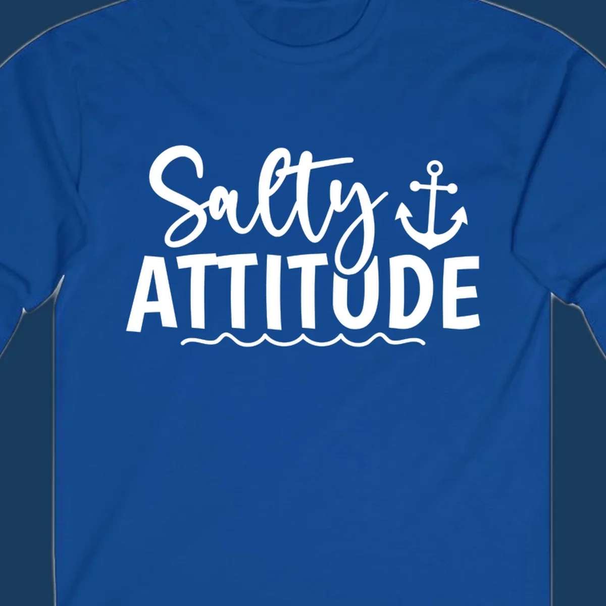 Salty attitude design with anchor and ocean waves for cruise shirts.