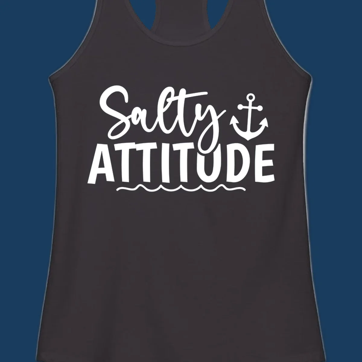 Salty attitude design with anchor and ocean waves for cruise shirts.
