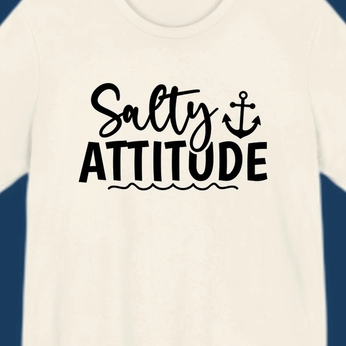 Salty attitude design with anchor and ocean waves for cruise shirts.