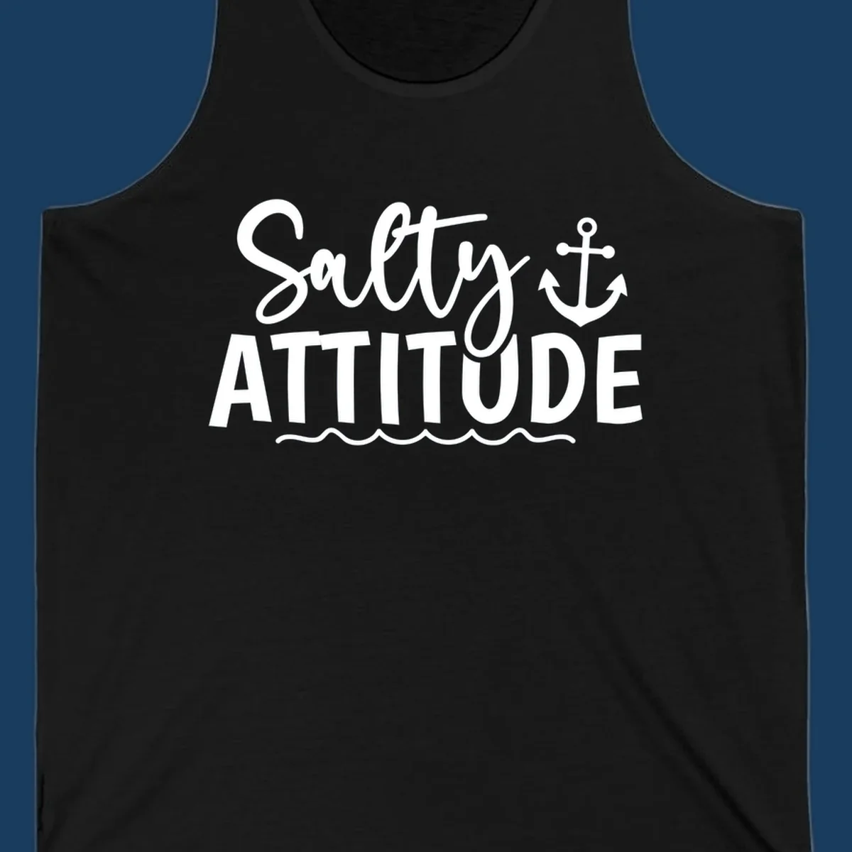 Salty attitude design with anchor and ocean waves for cruise shirts.