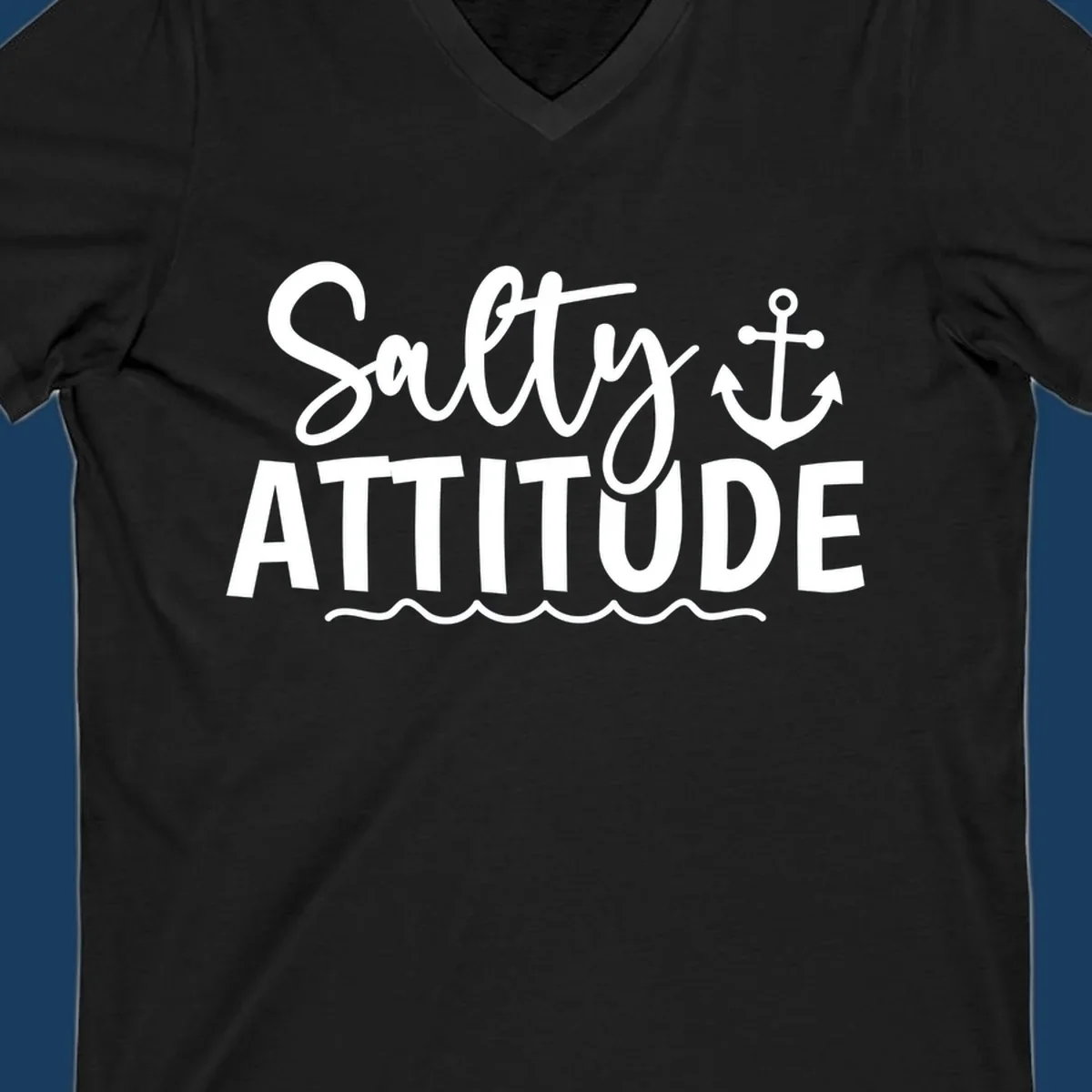 Salty attitude design with anchor and ocean waves for cruise shirts.