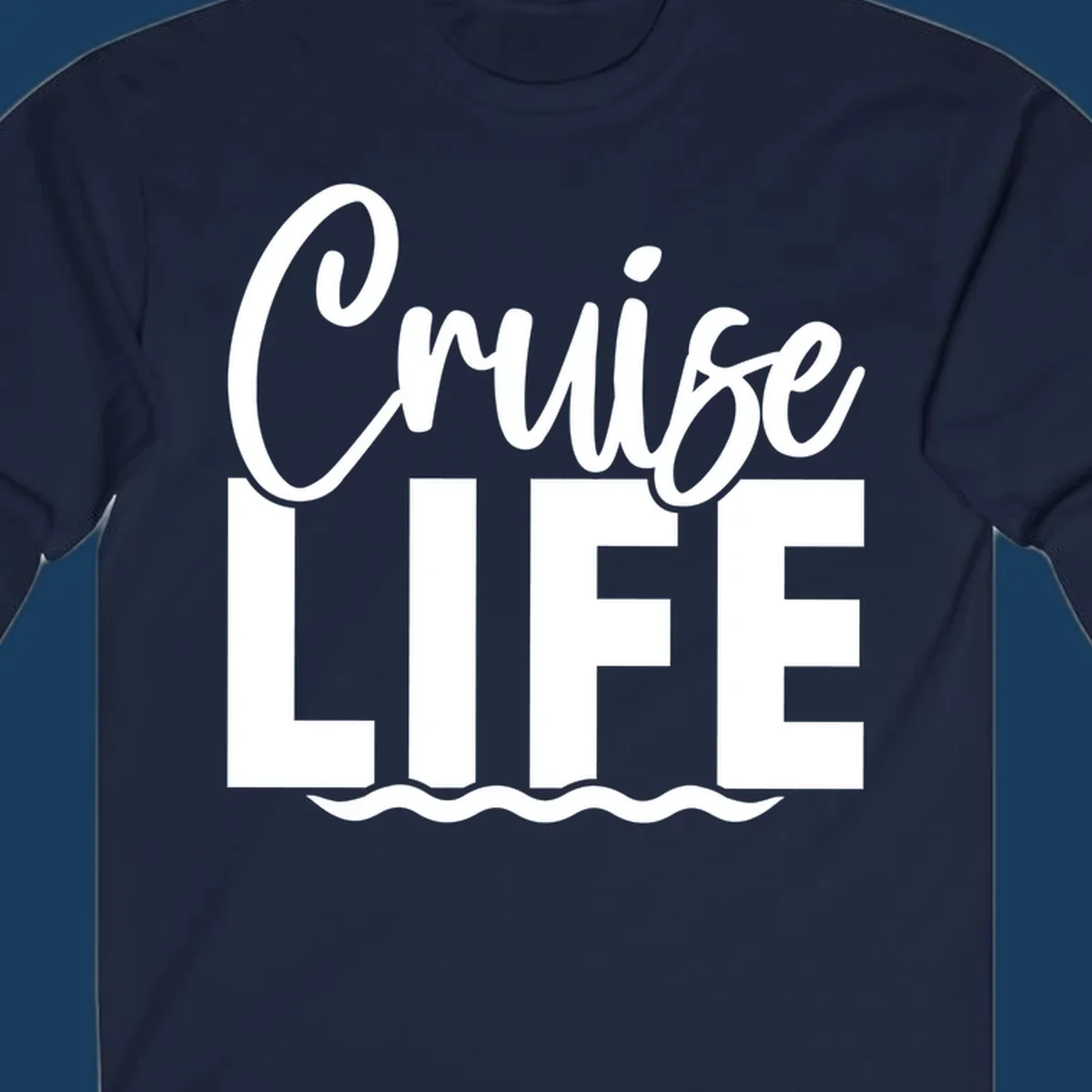 Cruise Life text with ocean waves graphic. Primary keyword: cruise-life-waves.