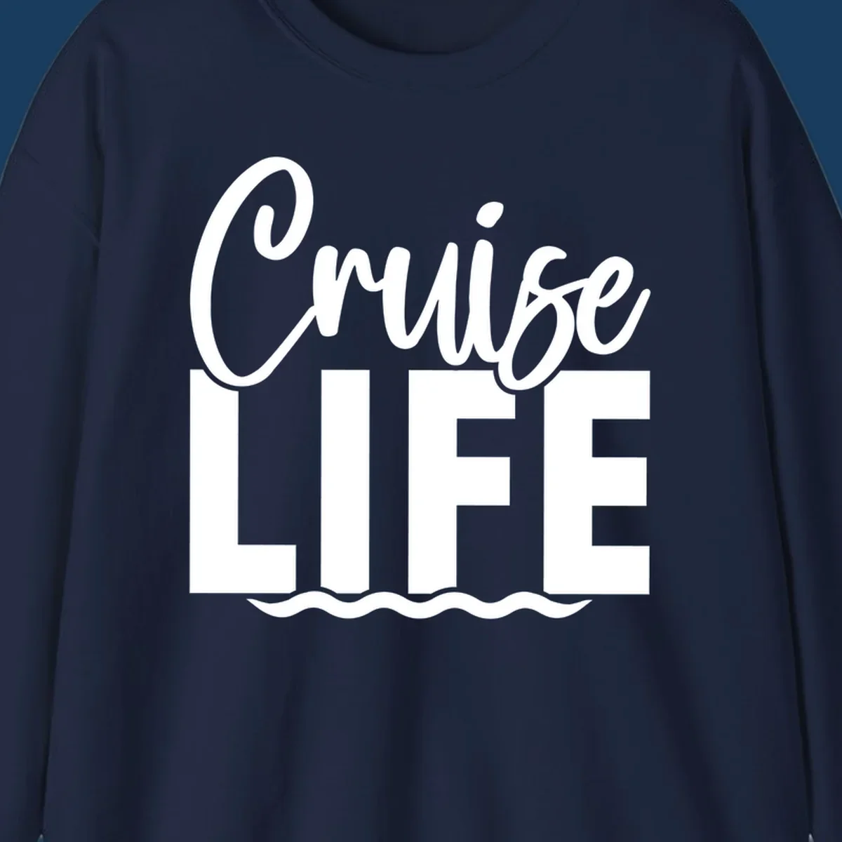 Cruise Life text with ocean waves graphic. Primary keyword: cruise-life-waves.