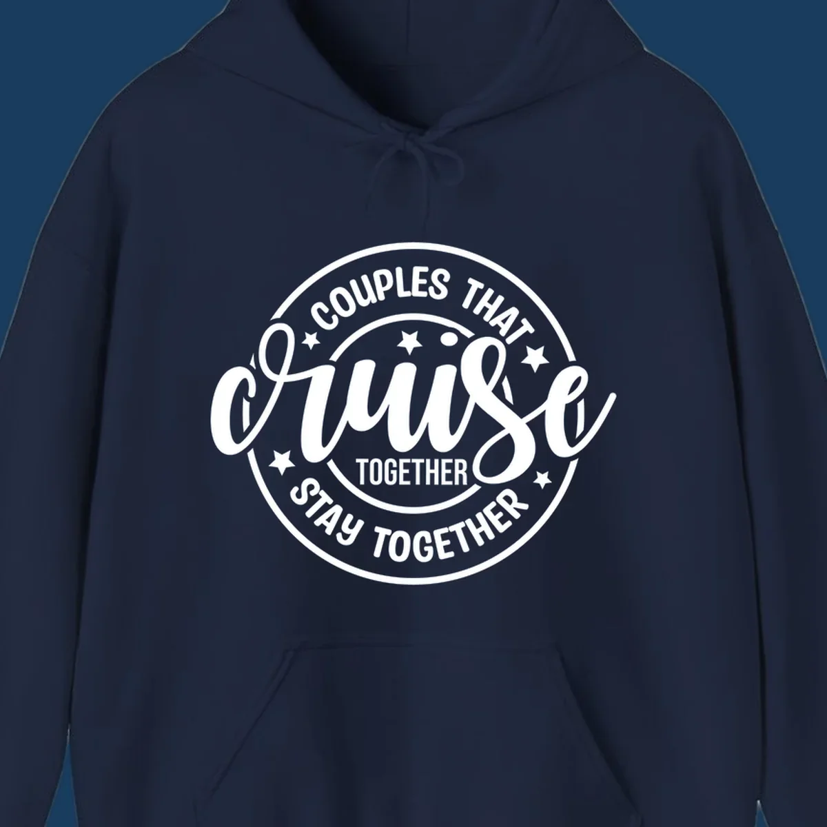 Couples That Cruise Together badge design with text and stars.
