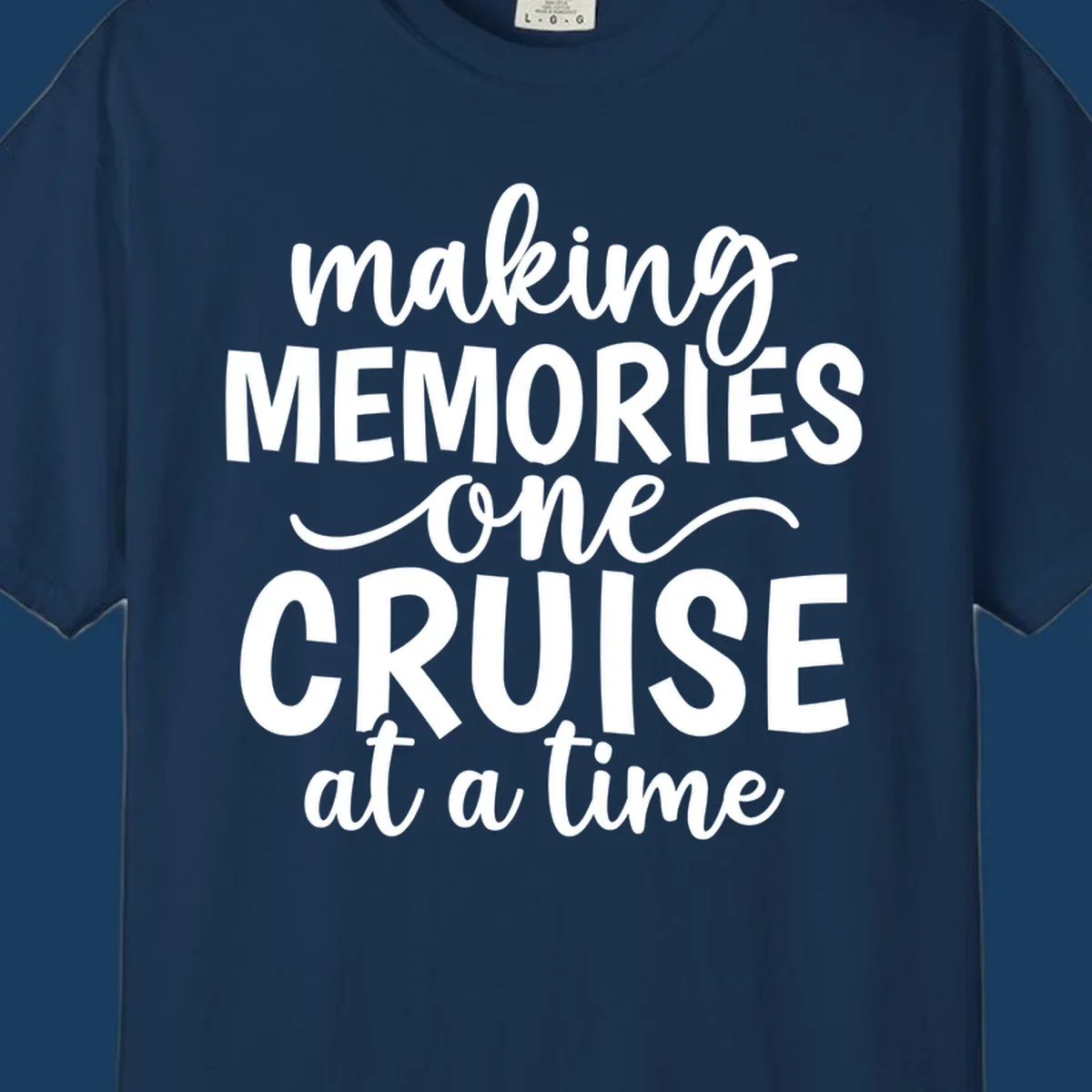 Making cruise memories text design, white lettering on black and white backgrounds.