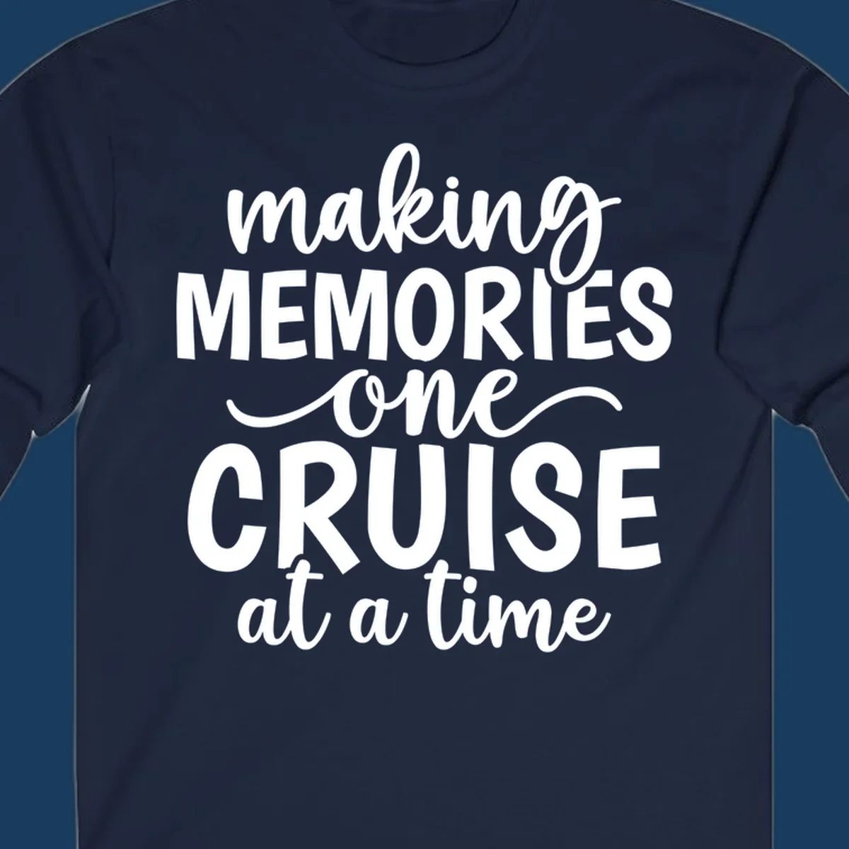 Making cruise memories text design, white lettering on black and white backgrounds.