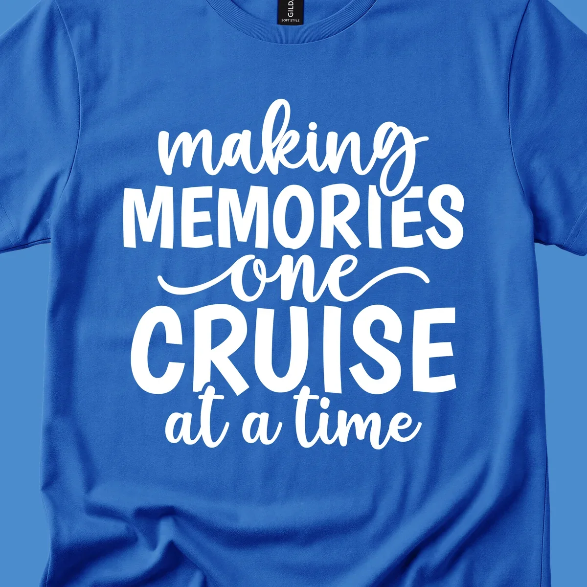 Making cruise memories text design, white lettering on black and white backgrounds.