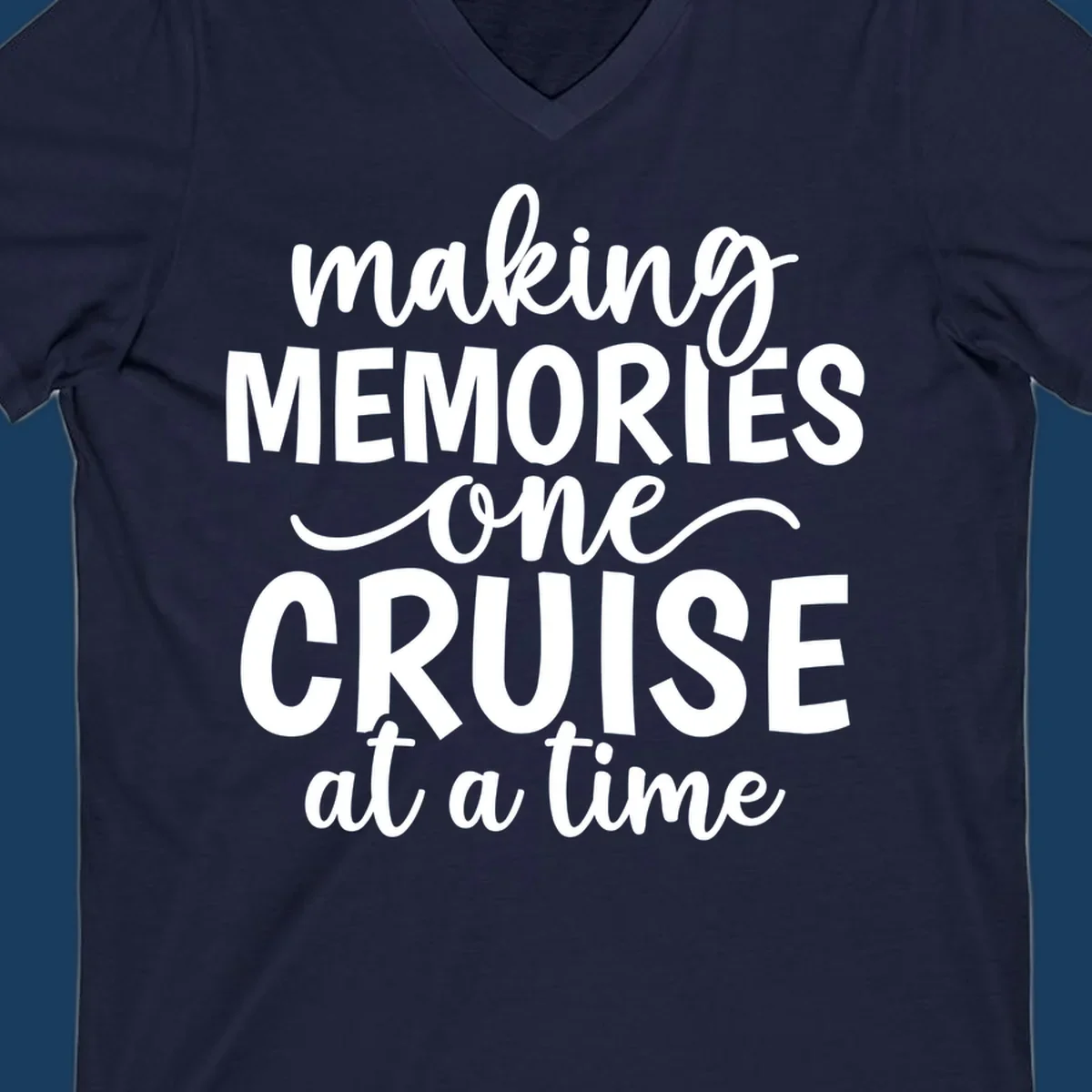 Making cruise memories text design, white lettering on black and white backgrounds.